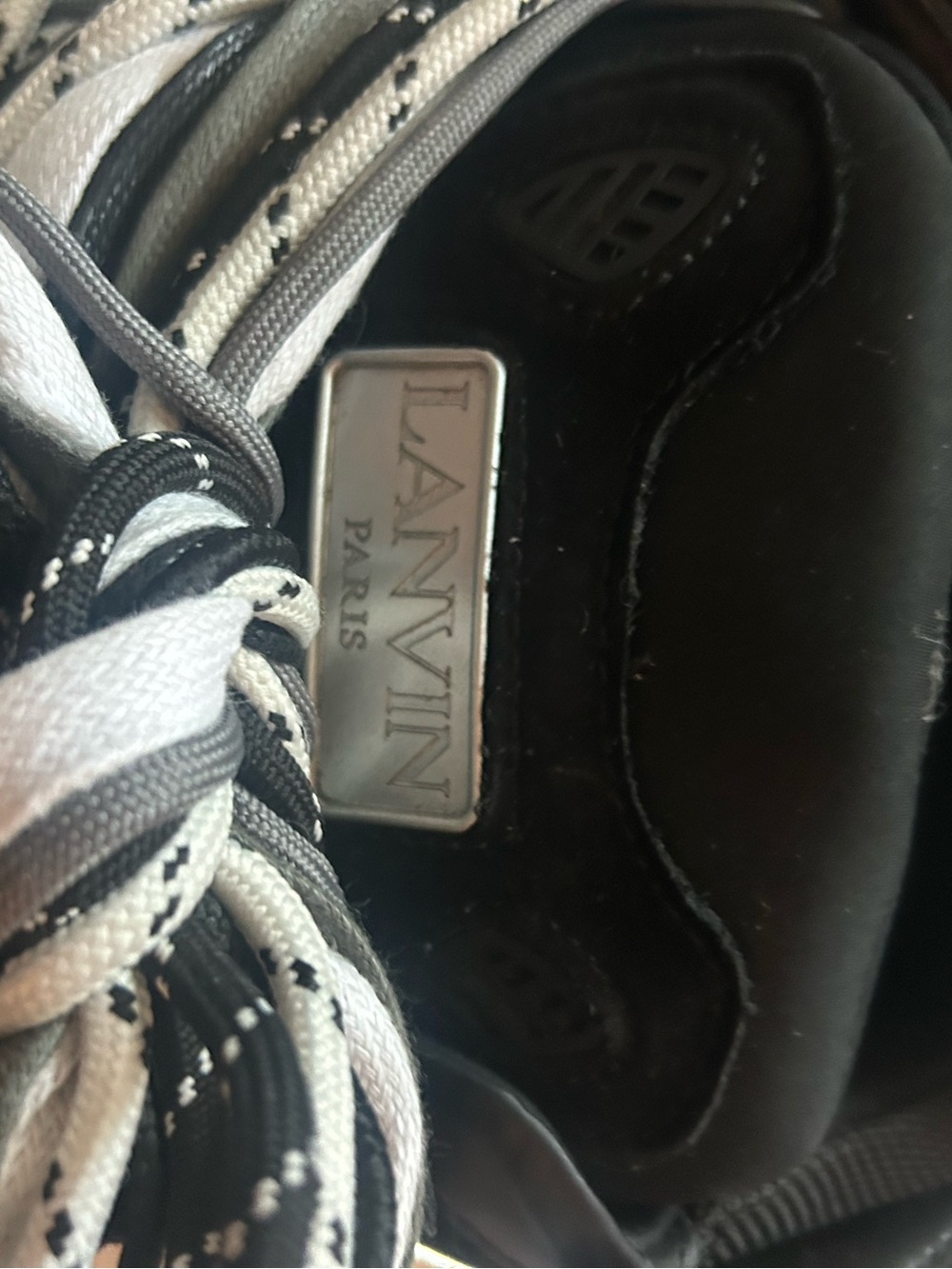 Lanvin Black and White Wrapped Lace High-Top Sneakers - Picture 9 of 9